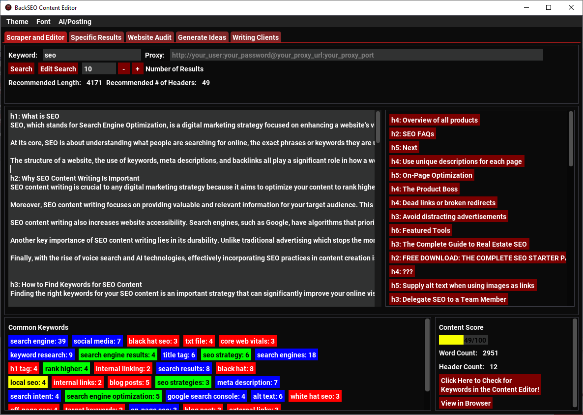 BackSEO Content Tool